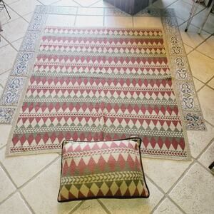 Hiend Accents Throw Blanket Marching Pillow Cabin Diamond Wine Green Cream